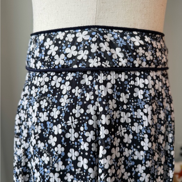 Navy and White Midi A-Line Skirt with Pleats - Picture 5 of 7